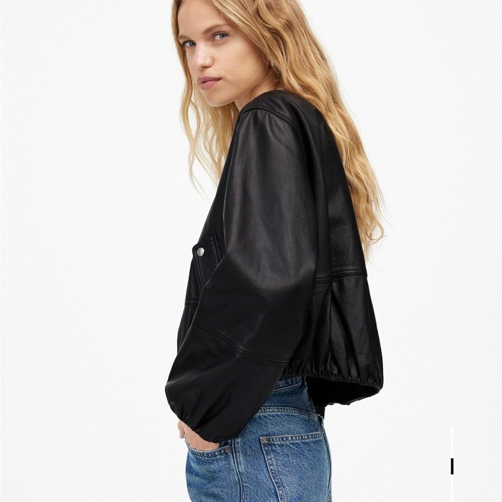 Madewell Black Lambskin Bubble-Sleeve Cropped Jacket NWT - Picture 3 of 9